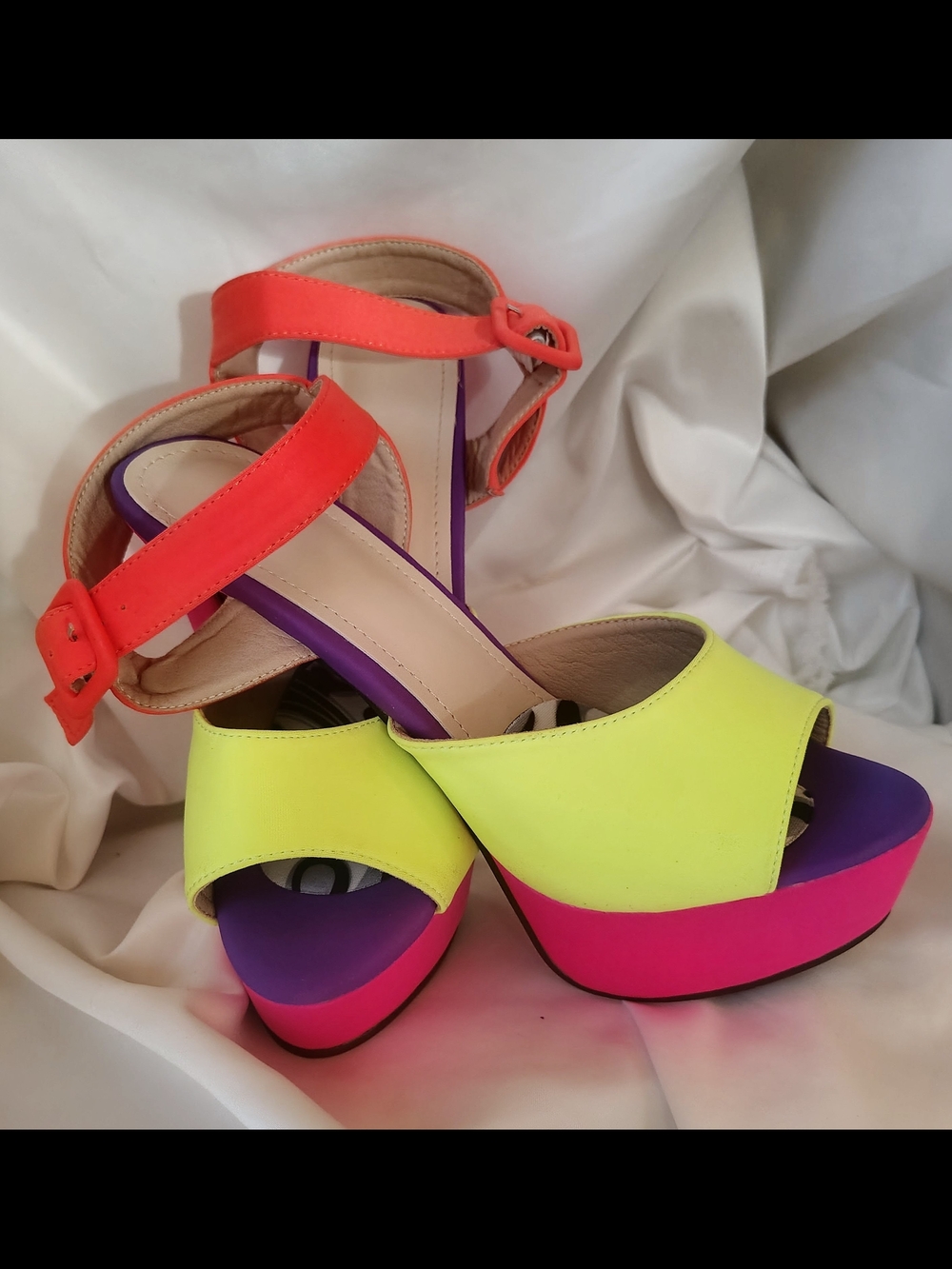 Fabulous Neon Colorblock Platform Sandals - Yellow, Pink & Orange
